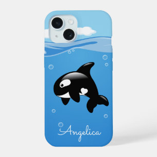 Coque iPhone 15 Baleine orque mignonne dans l'océan avec un nom pe