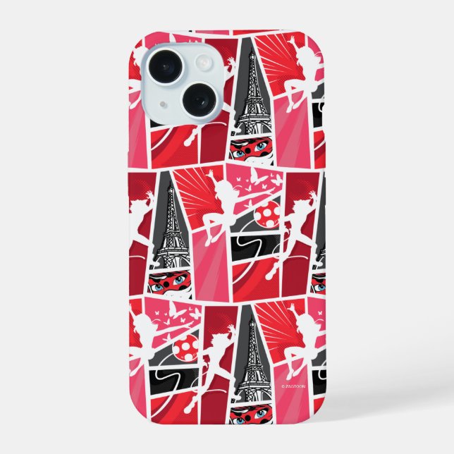 Coque iPhone 15 Bande dessinée Miraculaire Ladybug Paris Motif (Verso)