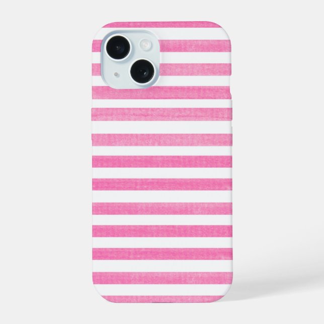 Coque iPhone 15 Bande rose et blanche (Verso)