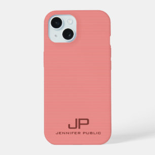 Coque iPhone 15 Bandes de couleur pêche Élégant Tendance Monogramm