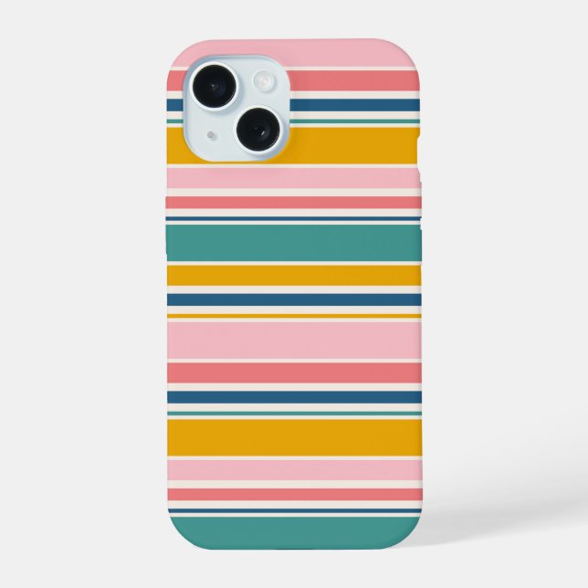 Coque iPhone 15 Bandes de couleur sur le thème de la plage (Verso)