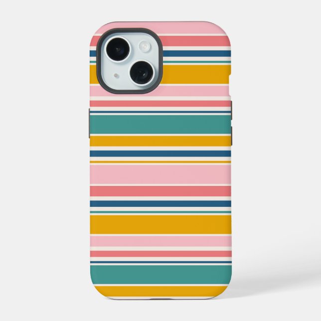 Coque iPhone 15 Bandes de couleurs à thème de plage (Verso)