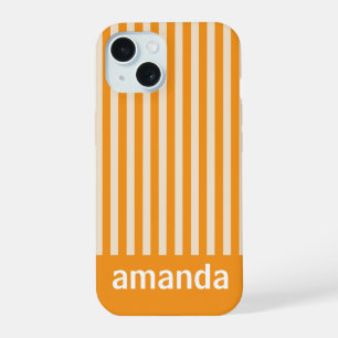 COQUE iPhone 15 BANDES ORANGE NOM PERSONNALISÉ STYLÉ MODERNE