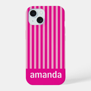 COQUE iPhone 15 BANDES ROSES NOM PERSONNALISÉ STYLÉ MODERNE
