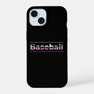 Coque iPhone 15 Base-ball Féminin - Typographie Géométrique Rose