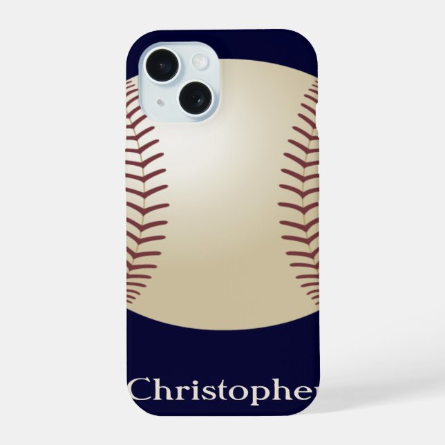 Coque iPhone 15 Baseball, Bleu, Nom (Verso)