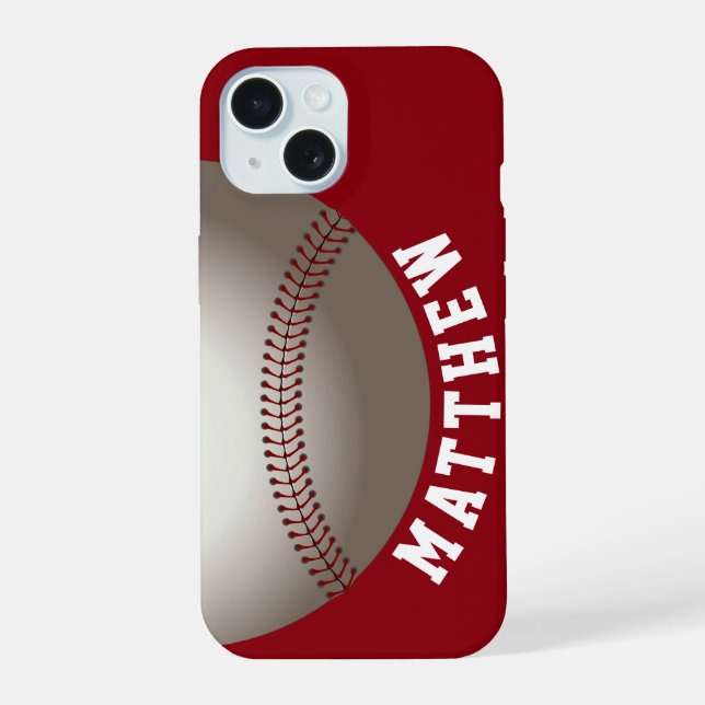 Coque iPhone 15 Baseball Nom Moderne Rouge (Verso)