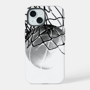 Coque iPhone 15 Basket-ball noir et blanc
