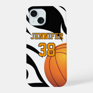 Coque iPhone 15 Basketball flambant personnalisé N/B
