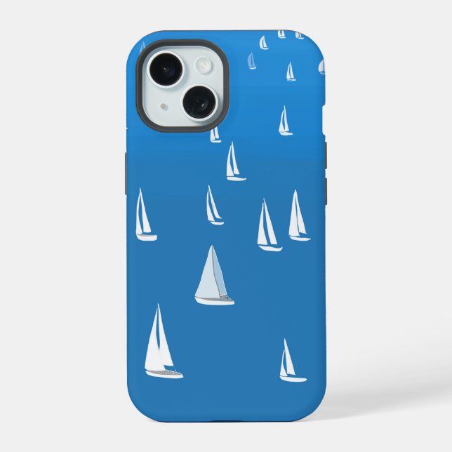 Coque iPhone 15 Bateaux à voile en mer bleu profond - Regatta Bate (Verso)