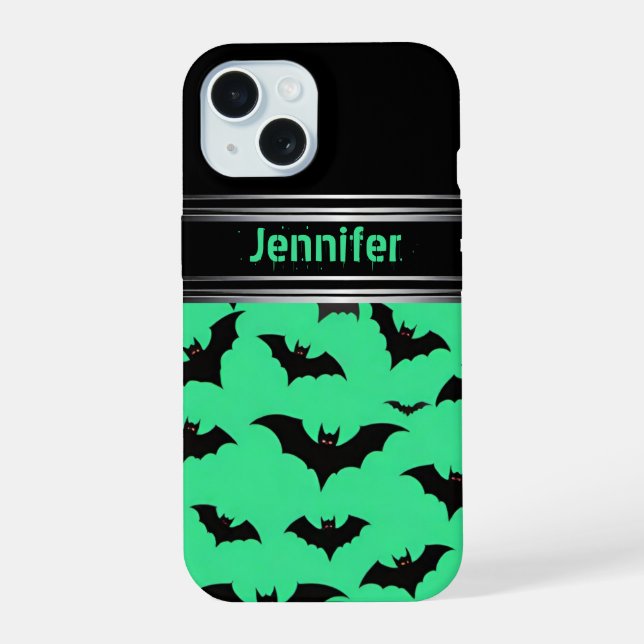 Coque iPhone 15 Bateaux volants sur vert : Vibes d'Halloween Éffra (Verso)