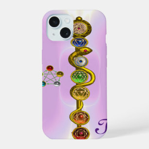 COQUE iPhone 15 BÂTON D'ASCLEPIUS 7 CHAKRAS, YOGA, ÉNERGIE SPIRITU