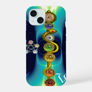 COQUE iPhone 15 BÂTON D'ASCLEPIUS 7 CHAKRAS, YOGA, ÉNERGIE SPIRITU