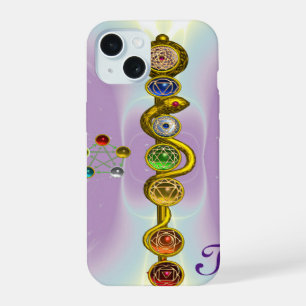 COQUE iPhone 15 BÂTON D'ASCLEPIUS 7 CHAKRAS, YOGA, ÉNERGIE SPIRITU
