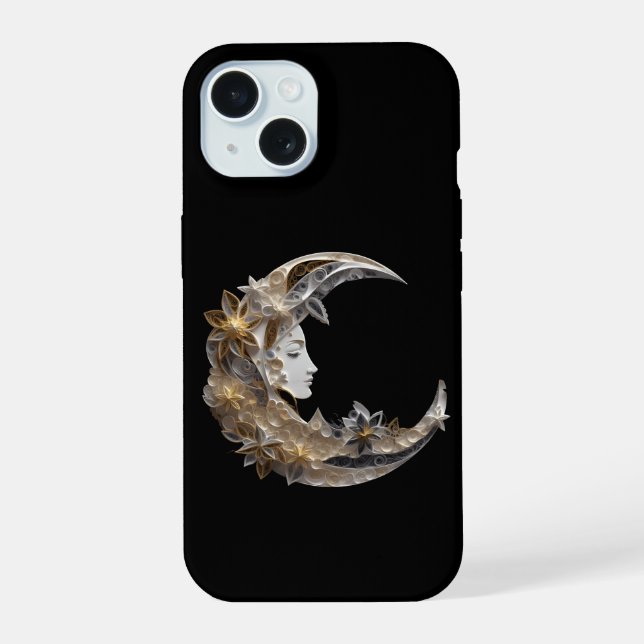 Coque iPhone 15 Beau visage dans la lune (Verso)
