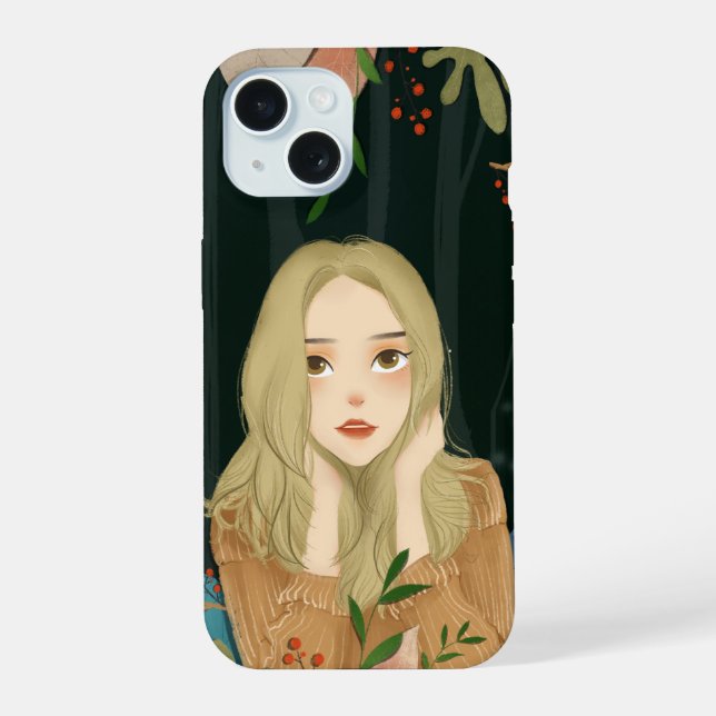 Coque iPhone 15 Beautiful Girl Illustration Phone Case (Verso)