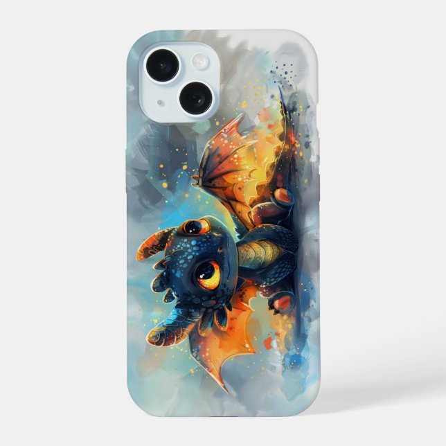 Coque iPhone 15 Bébé Dragon mignon de couleur étonnante. (Verso)