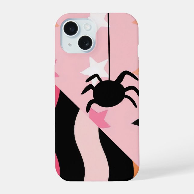 Coque iPhone 15 Belle Araignée d'Halloween & Étoiles (Verso)