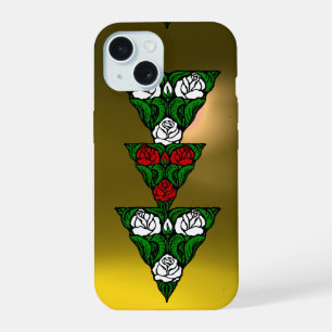 COQUE iPhone 15 BELLE ART NOUVEAU BLANC ROSES ROUGES TRIANGLE