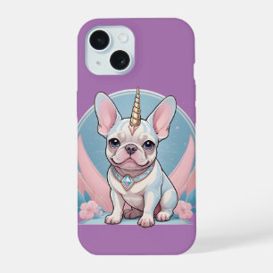 Coque iPhone 15 Belle French Bulldog Unicorn Pastel rose