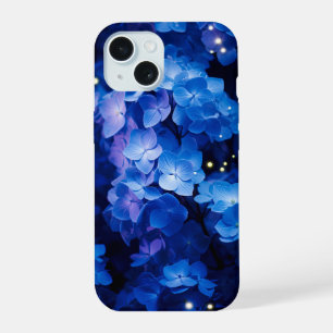 Coque iPhone 15 Belles fleurs d'hortensia bleues la nuit