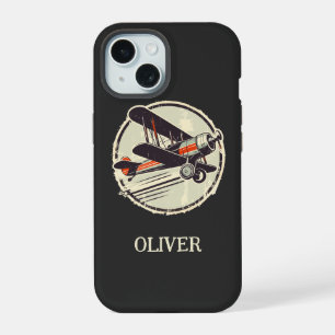 Coque iPhone 15 Biplan vert vintage personnalisé