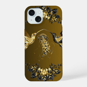 Coque iPhone 15 Black and Gold Graphic Art, Ethereal Union