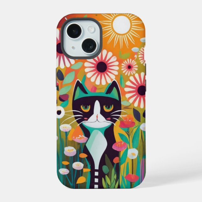 Coque iPhone 15 Black Cat in The Garden (Verso)