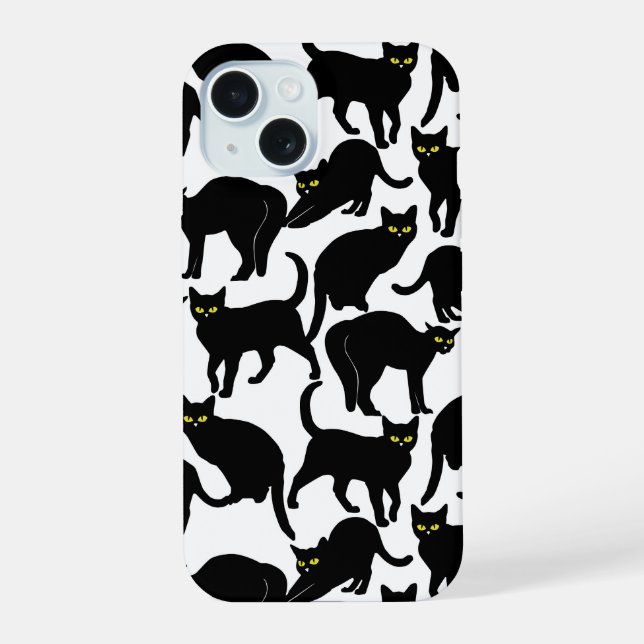 Coque iPhone 15 Black Cats on White (Verso)