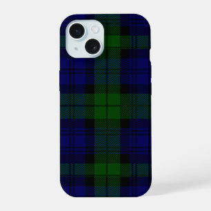 Coque iPhone 15 Black Watch Tartan bleu vert Plaid
