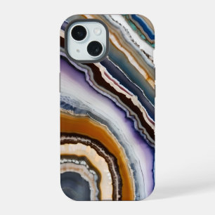 Coque iPhone 15 Blanc Noir Lilas Bleu Terracotta Agate Géode