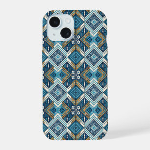 Coque iPhone 15 Blaue symetrisches Boho Muster 18583 b xl