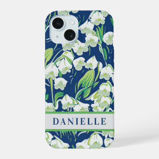 Coque iPhone 15 Bleu Floral Lily de la Vallée Mai Fleur de naissan
