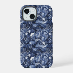 Coque iPhone 15 Bleu marine abstrait