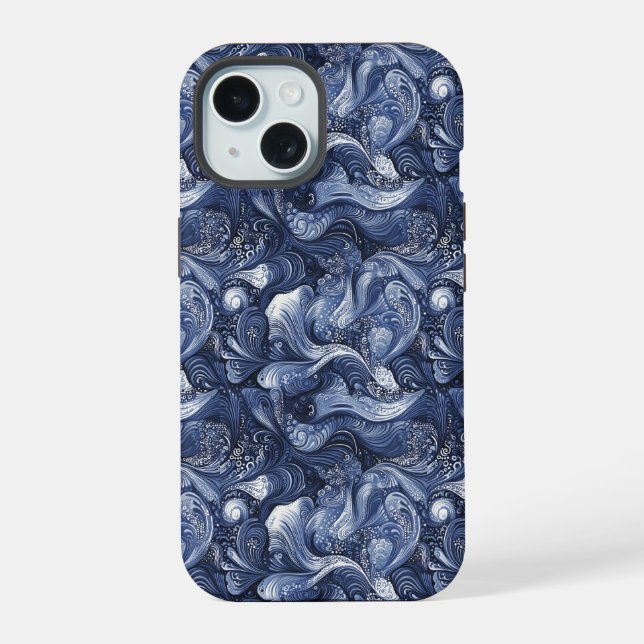 Coque iPhone 15 Bleu marine abstrait (Verso)