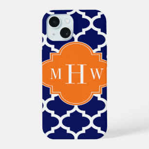 Coque iPhone 15 Bleu marine Wt Chevron Citrouille Quatrefoil 3 Mon