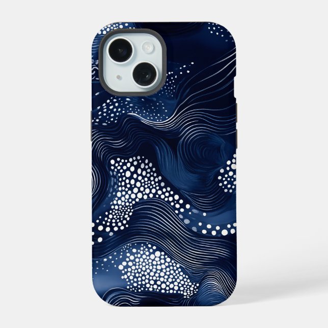 Coque iPhone 15 Bleu Nuit Abstrait (Verso)