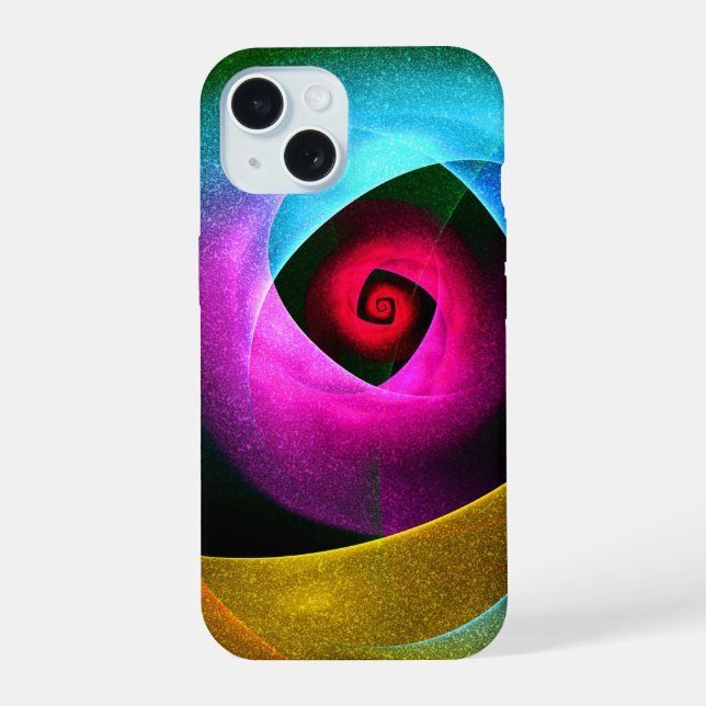 Coque iPhone 15 Bleu orange rose moderne Art Abstrait Motif #24 (Verso)