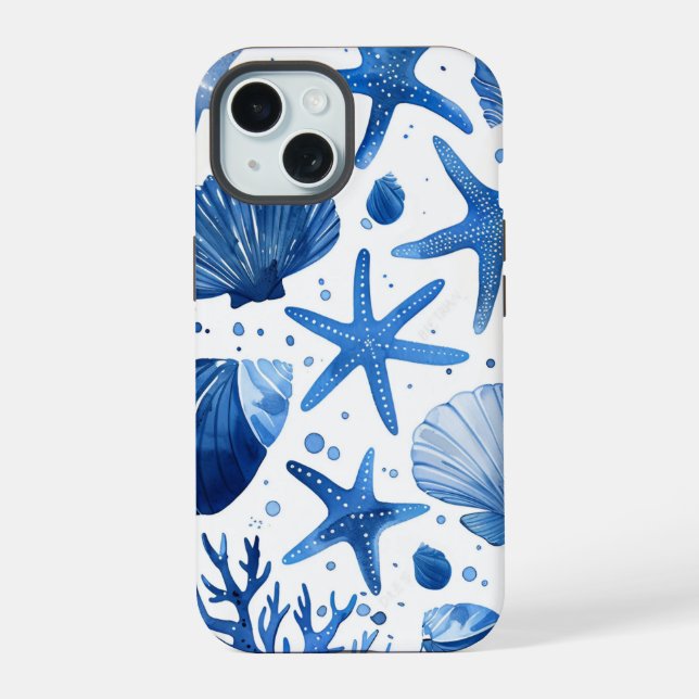 Coque iPhone 15 Bleu Preppy Shells Starfish (Verso)
