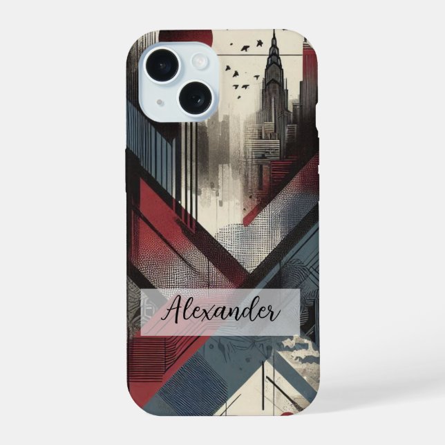 Coque iPhone 15 Bleu, rouge et gris Graffiti Art Phone Case (Verso)