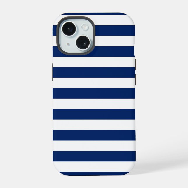 Coque iPhone 15 Bleu Royal et Rayures Blanches (Verso)