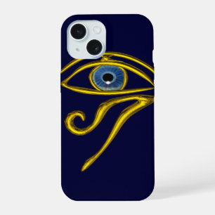 COQUE iPhone 15 BLEUE TALISMAN / OEIL OR HORUS