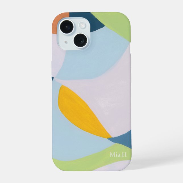 Coque iPhone 15 Bloc de couleur Art abstrait Monogramme initial pe (Verso)