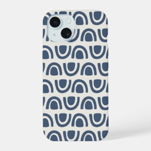 Coque iPhone 15 Blocs d'arche organique moderne Navy Pattern Crème