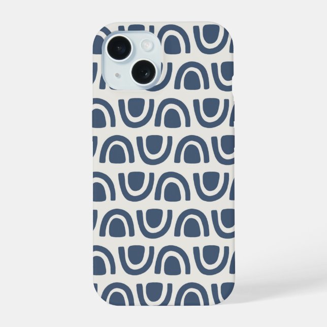 Coque iPhone 15 Blocs d'arche organique moderne Navy Pattern Crème (Verso)