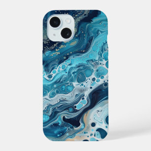 Coque iPhone 15 Blue Ocean Paint Pour Abstrait Liquid Aesthétique