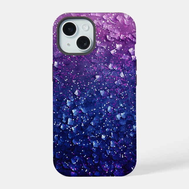 Coque iPhone 15 Blue Ombre Purple Parties scintillant Girl (Verso)