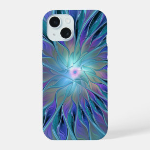 Coque iPhone 15 Blue Purple Flower Dream Abstrait Fractal Art