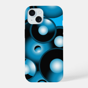 Coque iPhone 15 Blues Cercle Concentré Orbital Art Abstrait