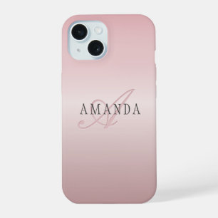 Coque iPhone 15 Blush Élégant Faux Or Rose Nom & Monogramme